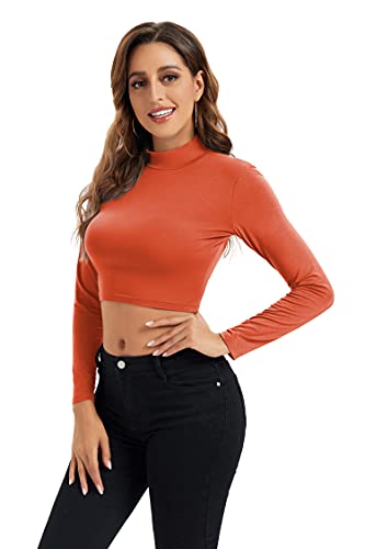 Image of Womens Long Sleeve Crop Tops Lightweight Mock Neck Base Layer Shirts