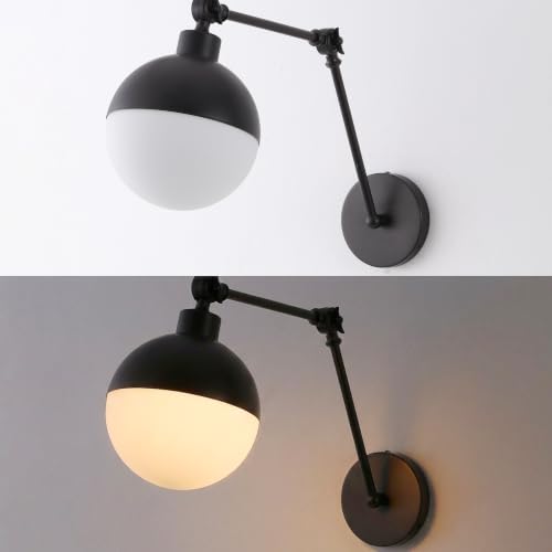 Image of JONATHAN Y Alba 7 inch Oil Rubbed Bronze 1-Light Iron Swing Arm Sconce, Mid-Century Industrial Adjustable Wall Lamp with Frosted Glass Globe Shade for Bedroom, LED Bulb Included JYL9931B
