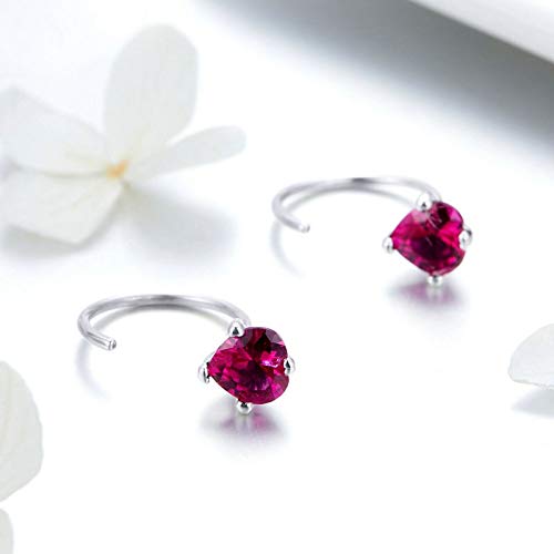 Boucles d'oreilles Coeur Argent 925 massif et gemme rouge de haute joaillerie