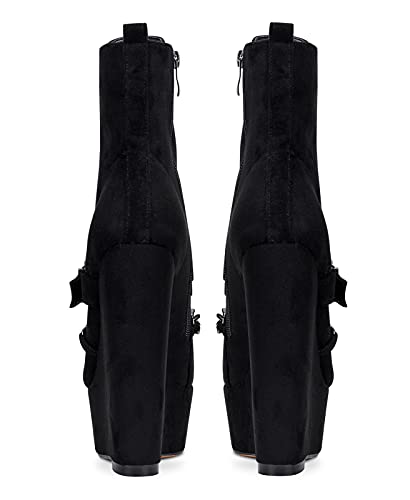 NobleOnly Womens High Heel Platform Wedge Ankle Boots Round-Toe Lace Up Rivet Boot with Zipper 6" Heel Shoes4