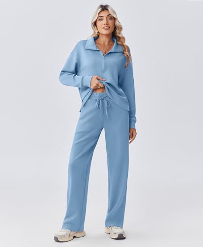 Image of PINSPARK 2 Piece Sets for Women 1 /2 Zip Sweatsuit Loose Fit Sweatshirt Straight Leg Pants 2026 Matching Outfit Fall Tracksuit