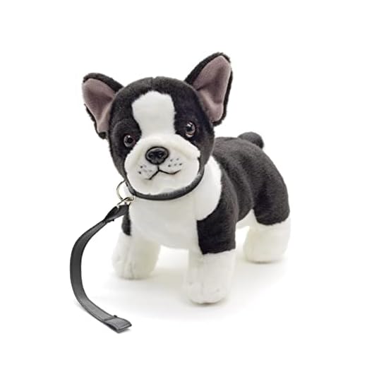 Uni-Toys - Bulldog francés (Blanco y Negro) con Correa - 25 cm (Longitud) - Perro de Peluche - Peluche