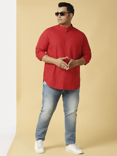 Image of Thomas Scott Mens | Full Sleeve | Solid Plain Color | Regular Fit | Plus Size | 100% Cotton | Mandarin Collar | Casual | Shirt