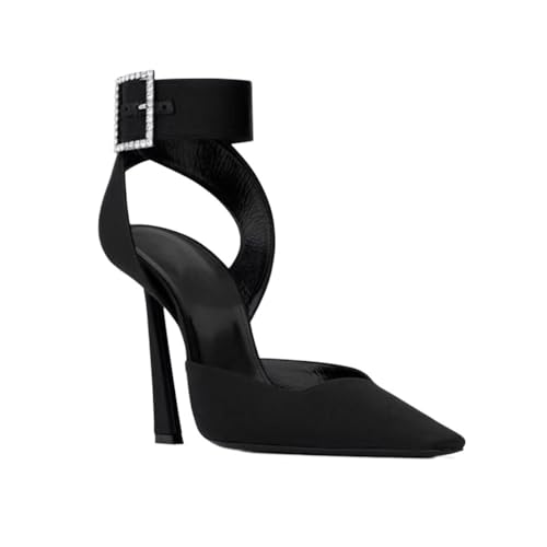 Black Single Shoes, Thin Heels, High Heels, Square Toe Women's Shoes, Rhinestone Hollow Thick Heels, Sizes 5-8(Black9cm,7)