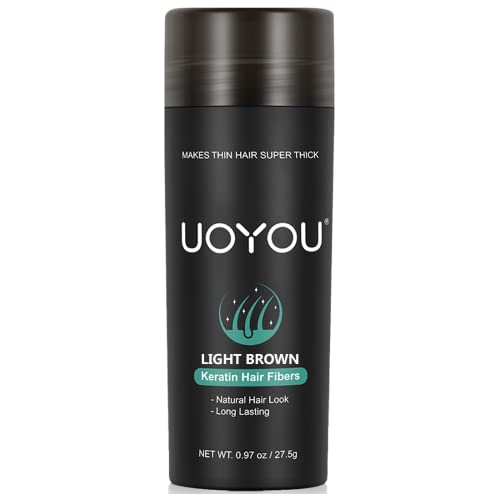 UOYOU LIGHT BROWN Hair Fibres for Thinning Hair 27.5g Bottle, Light Brown (Bottle Only Pack), 27.5 g (Pack of 1)