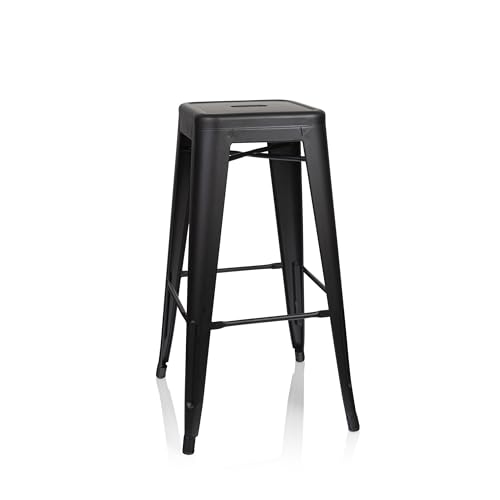 hjh OFFICE 645016 Barhocker VANTAGGIO HIGH Metall Schwarz matt Retro-Hocker im Industry-Design, stapelbar