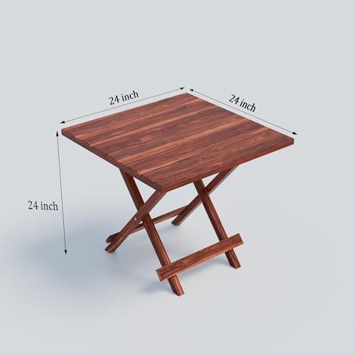 Enfurnish Solid Sheesham Wood Foldable Balcony Coffee Table | Space Saving Wooden Folding Table | Square Patio Table for Home,Outdoor,Office,Living & Drawing Room | Honey Finish