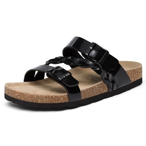 Image of KIDMI Women's Cork Footbed Sandals with Arch Support Comfortable Slip-On Slide Sandals With Adjustable Buckle for Summer
