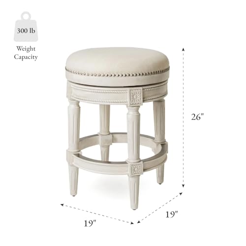 Butaco Maven Lane Pullman sin respaldo para barra, acabado en roble blanco, altura 26 pulgadas | Butaco giratorio sin respaldo con reposapiés, estructura de madera maciza y asiento tapizado, ideal para islas y mesas de cocina miniatura 3