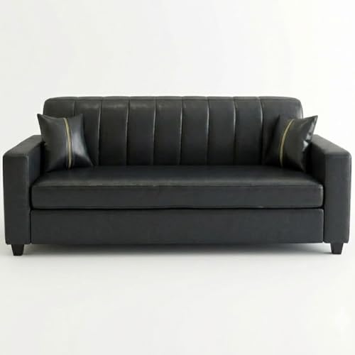 Image of FURNY Cosmos 5 Seater Leatherette 3+1+1 Sofa Set (Black) Premium Leatherette | Durable with Comfort | Ideal for Living Rooms, Offices, Hospitals