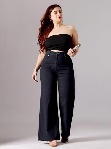 Image of Miss Chase A+ Women's Wide-Leg High Rise Regular-Length Stretchable Denim Jeans