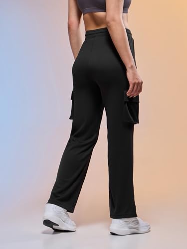 Image of TECHNOSPORT Women's Straight Fit Solid Textured Sports Cargo Pants with Technocool+, Quick Dry for Gym, Sports and Regular Use