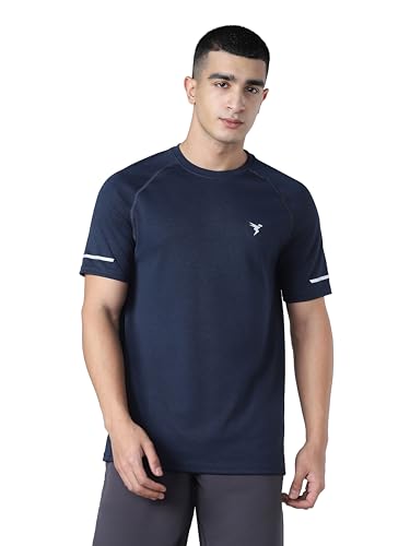 Image of TECHNOSPORT Men's Melange Slim Fit Round Neck T-Shirt Double Cool Raglan Sleeve Slip On Polyester for Gym Running Workout UPF50+ Anti Odour