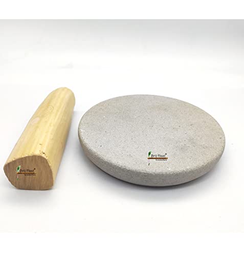 BRIJ HAAT Stone Chandan rubbing chakla Pata with original Sandalwood stick Size Small @4 Inch White