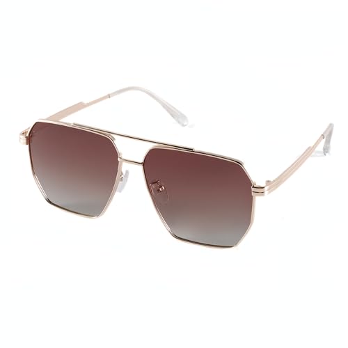 Vintage Geometric Aviator Polarized Sunglasses - Gold Metal Frame and Gradient Red Wine Color Lenses with Premium Travel Case, Square Oversized Shades for Men & Women - UV Protection2