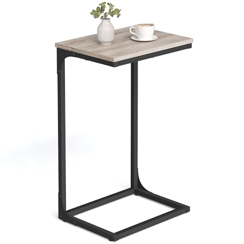 VASAGLE C-Shaped End Table, Side Table for Sofa, Couch Table with Metal Frame, Small TV Tray Table for Living Room, Bedroom, Greige and Black