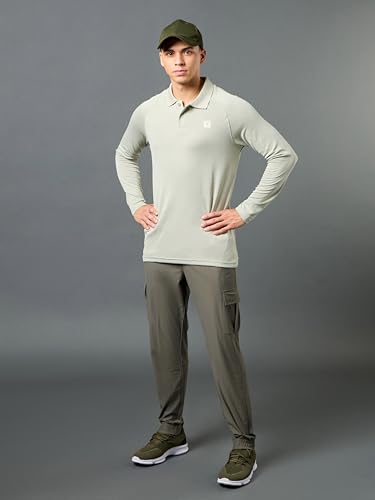 Image of TECHNOSPORT Mens Slim Fit Self-Design Full Sleeve Polo T-Shirt with Double Cool, SPF50+ Proerties for Gym, Workout and Regular Use