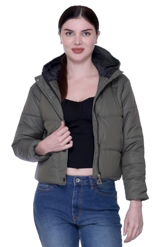 Image of SANE ORIGINALS Hooded Winter Jacket for Women in Full Zipper || Stylish Semi Crop Warm Jacket for Women Winter Wear with Hood ||