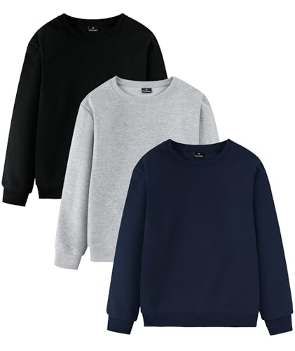 Little Beauty 3 Pack Boys Long Sleeve Shirts Cotton Crewneck Sweatshirts Soft Pullover Tops for Kids