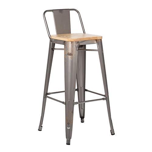 SKLUM Taburete Alto con Respaldo LIX Cepillado Madera Madera - Acero Acero - (Elige Color)