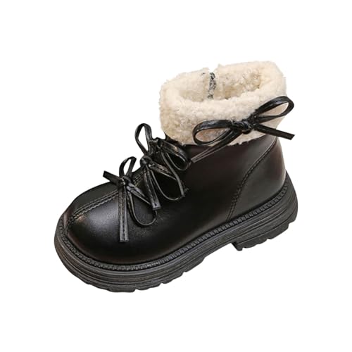Girl Mid Calf Snow Boot Fuzzy Lined Warmth Side Zip Up Winter Boots Bowknot Tie Chunky Bottom Leather Toddler Shoes