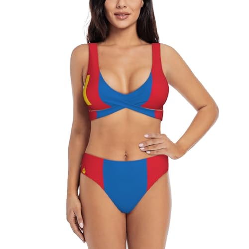Maillot de bain gainant imprimé drapeau mongol conçu en tissu premium confortable et sculptant.