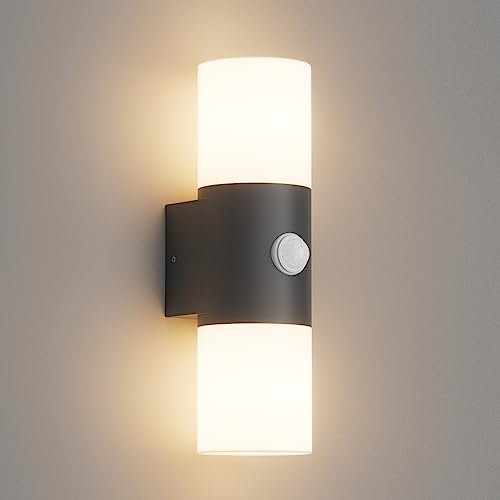 Klighten Wandleuchten E27 Außen/Innen 2 flammig, Dunkelgrau Außenlampe mit Bewegungsmelder, Up and...