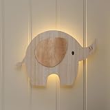 Lights4fun Ernie Elefant Wandlampe | warmweiße LEDs| Batteriebetrieben | Fernbedienung & Timer | für Kinderzimmer Schlafzimmer Wandleuchte | Deko Wanddeko Nachtlampe Nachtlicht | (H) 20 cm x (B) 30 cm