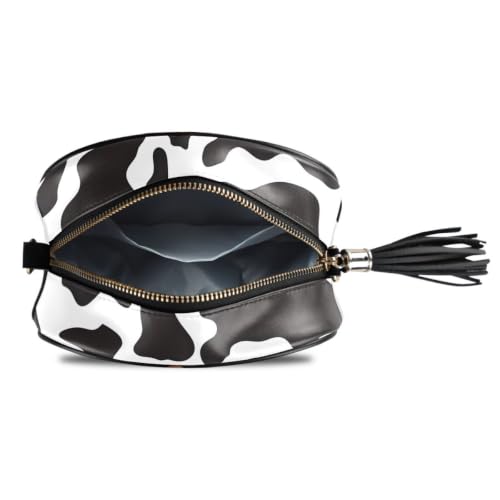 Image of ALAZA Women's Black White Cow Print Pattern PU Leather Crossbody Bag Shoulder Purse with Tassel