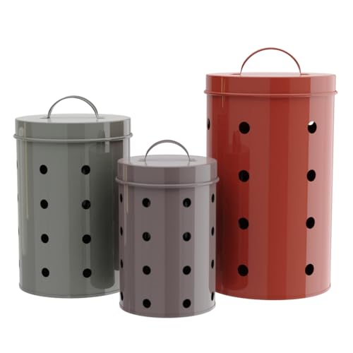 Image of Galvanized Metal Vegetable Storage Container Set - Potato, Onion & Garlic Bins with Lid | Rust-Resistant, Ventilated Kitchen Pantry Organizer | Set of 3 (Multicolor)