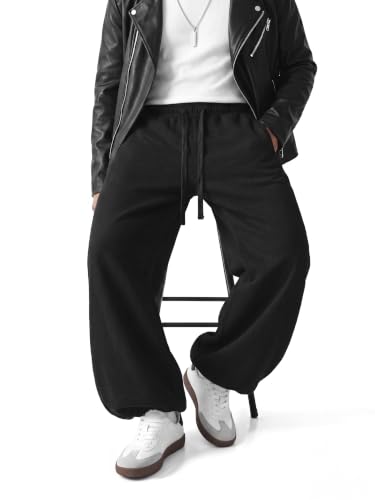 Image of Mens Baggy Sweatpants Adjustable Cuffs 2-in-1 Wide Leg Loose Gym Casual Lightweight Cotton Pants Pockets Drawstring