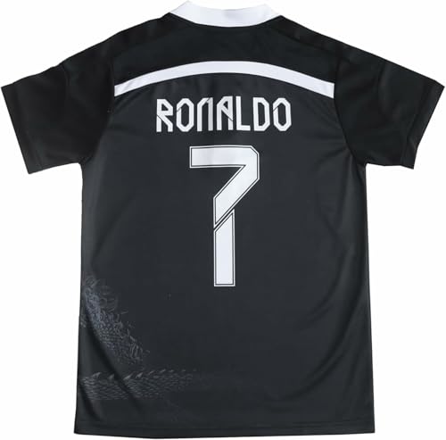 LeenBD Ronaldo No #7 Madrid Black Dragoon Special Edition Kids Soccer Jersey Kit Shorts Socks Set Youth Sizes (Black.,26. (8-9 Years))