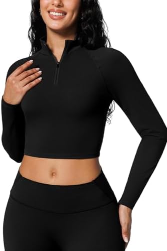 BRXL Lightweight Women's Cropped Workout Jacket Half Zip Long Sleeve Athletic Shirt Pullover Running Yoga GymTops