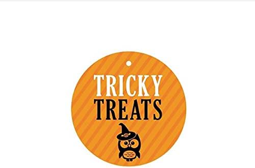 Andaz Press Classic Black and Orange Halloween Party Collection, Tricky Treats Round Circle Gift Tags, 24-Pack