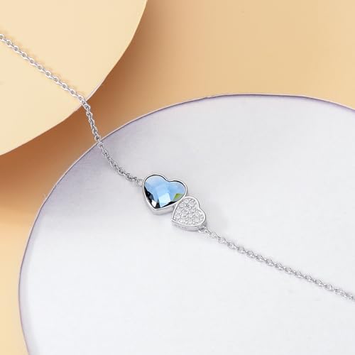 Image of 925 Sterling Silver Anklet Foot Bracelet with Crystal from Austria, Anklet Jewelry Gifts for Women 11 Inch Adjustable