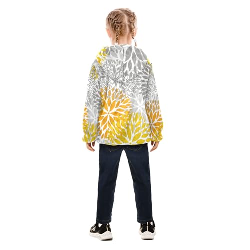 OTVEE Orange Grey Chrysanthemum Flowers Kids Hoodie Jacket Fall Spring Full Zip Warm Outwear Coat4