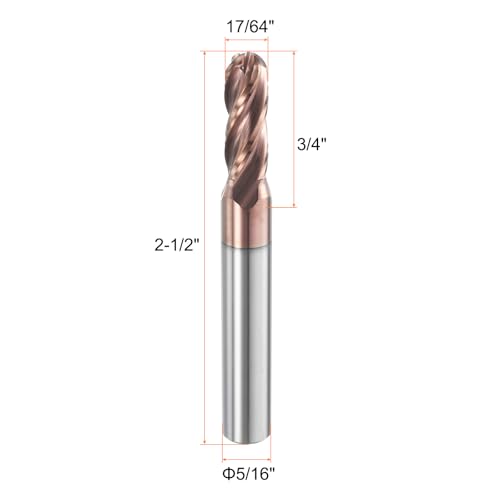 Image of HARFINGTON Ball Nose End Mill 4 Flute 17 /64 inch Diameter 5 /16 inch Shank Tungsten Carbide TICN Coated Spiral CNC Router Bits 3 /4 inch Cutting Length Single End Ball for Carving Engraving Grinding
