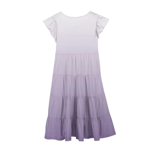 Girls Summer Dresses Tiered Ruffle Flutter Sleeve Flowy A-Line Sundress Casual Gradient Midi Dresses for 6-15 Years4