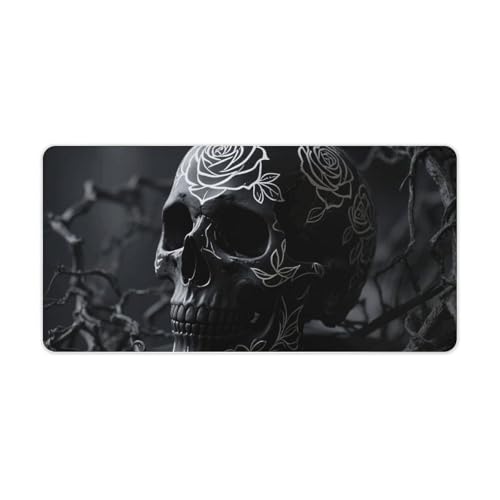 Desk Pad Protector 24x12 Inch Extended Black Floral Skull miniatura 5