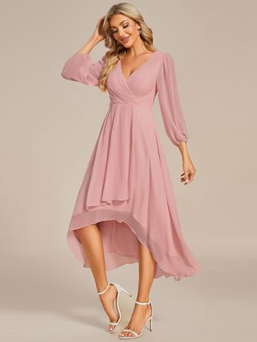 Image of Ever-Pretty Women's Chiffon V Neck Long Sleeves A-Line Midi Length Wedding Guest Dress Cocktail Party Formal Dresses 01926
