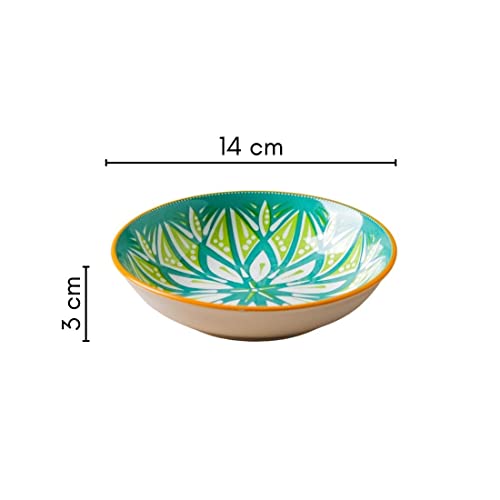 Image of Nestasia Ceramic Round Snack Plate Set of 4 (5.5 Inch Each) - Floral Dahi Bhalla Plate for Serving Chaat, Halwa, Chakna, & Desserts | Microwave & Dishwasher Safe Small Plate (Green)