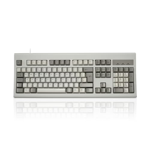 Image of PERIXX PERIBOARD-106M, Wired Performance Full-Size USB Keyboard, Curved Ergonomic Keys, Classic Retro Gray/White Color, UK QWERTY