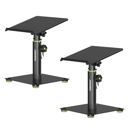 Vondynote Desktop Speaker Stands Pair Studio Monitor Stands 12° Tilt Height Adjustable 11" to 16", Metal Stands for Studio Monitors, laptops, or projectors
