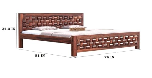 Image of Sheesham Wood Bed Without Storage Solid Wooden Cot Bed Elegant and Functional Bedroom Living Room Home (Dark Mahogany Finish, King)