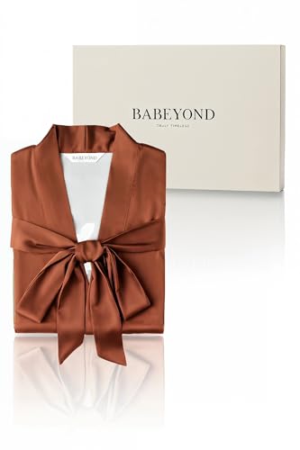 Image of BABEYOND Kimono Robe Cover up with Box Long Floral Satin Sleepwear Silky Bathrobe Bachelorette Robe