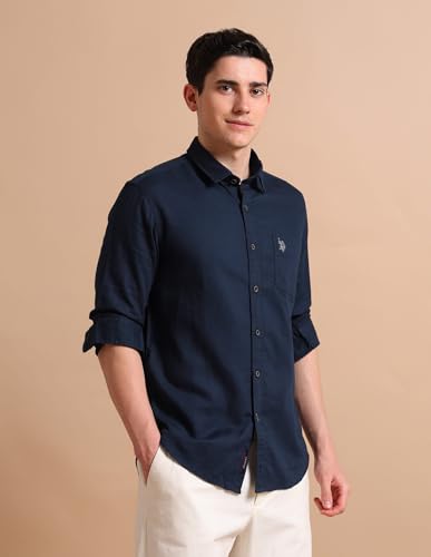 Image of U.S. POLO ASSN. Solid Regular Fit Shirts for Men - 100% Cotton, Full Sleeve Mens Casual Shirts