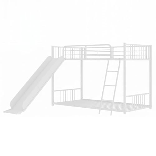 Image of Metal Bunk Bed Frame for Kids | Twin Over Twin Metal Bunk Bed with Slide for Bedroom Living Room Home (White)