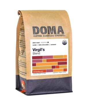 Doma Coffee Roasting Company "Virgil's Organic Blend" Dark Roasted Fair Trade Organic Whole Bean Coffee - 12 Ounce Bag