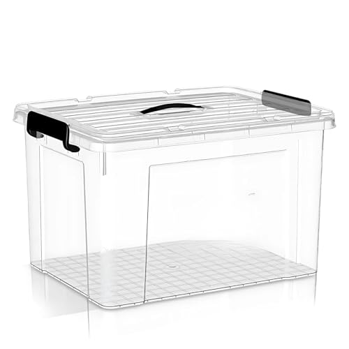 Image of Ash & Roh Plastic Storage Box /Bin /Container with Locking Lid - Sturdy and Versatile Home Organizer, Available in Multiple Size. (1, HEAVY TRANSPARENT, (X-LARGE-51 X 38 X 33CM))