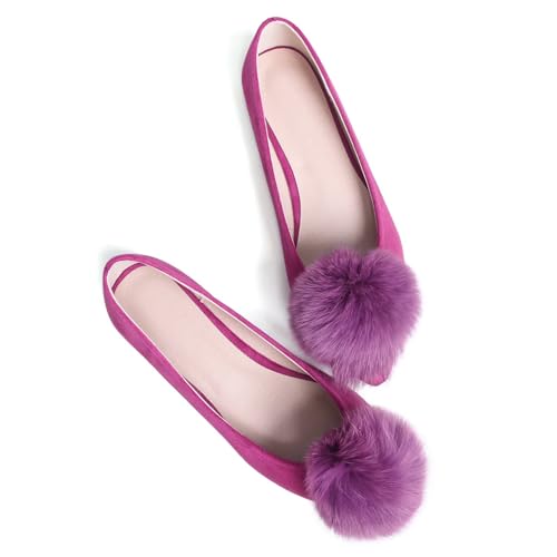 WENJIAZHIZHI Women's Pom-pom Pointed Toe Ballet Flats Dressy Comfort Flat Shoes Bridal Wedding Flats Female Slip-Ons Loafers3